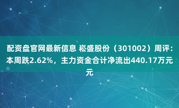 配资盘官网最新信息 崧盛股份（301002）周评：本周跌2.62%，主力资金合计净流出440.17万元
